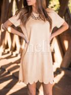 Shein Light Nude Short Sleeve Lace Hem Shift Dress