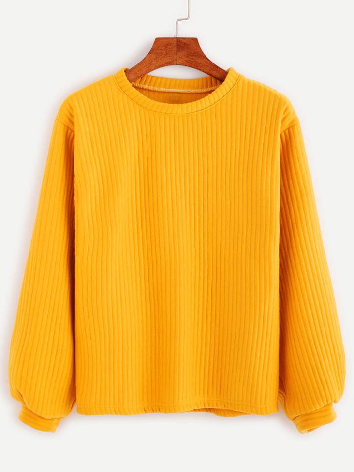 Shein Yellow Long Sleeve Ribbed Sweatshirt