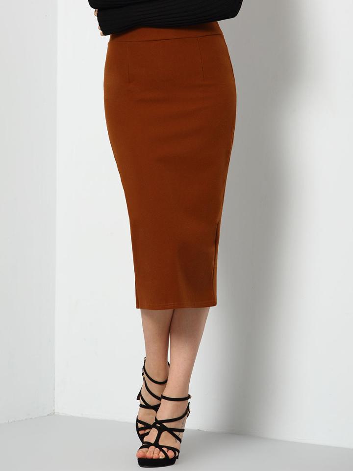 Shein Dark Khaki High Waist Split Skirt