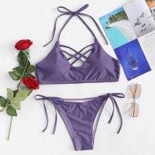 Shein Caged Neck Tie Side Bikini Set
