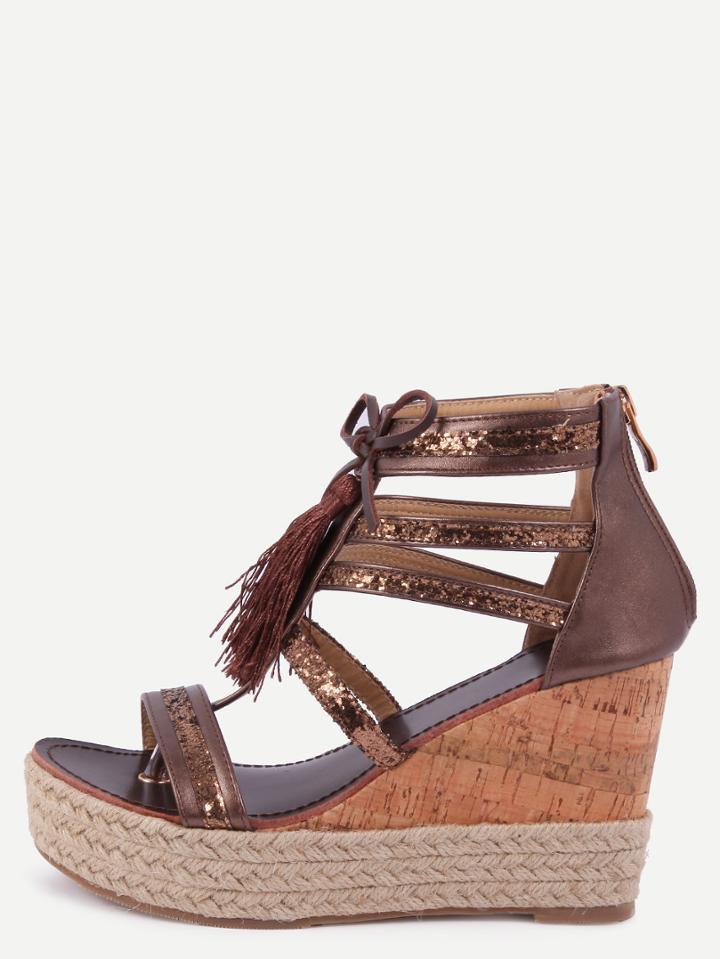 Shein Bronzer Fringe Wedges Sandals
