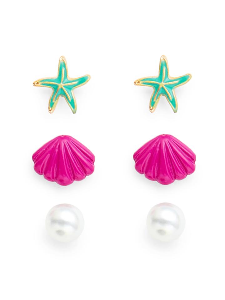 Shein Starfish And Scallop Design Stud Earring Set