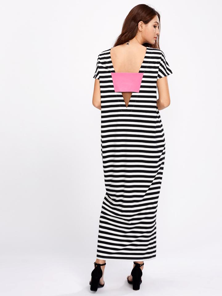 Shein Patch Plunge V Back Cocoon Tee Dress