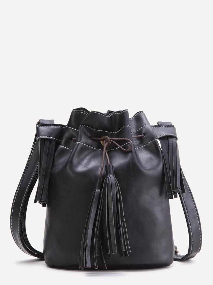 Shein Black Tassel Detail Bucket Bag