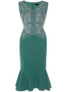Shein Green V Neck Embroidered Fishtail Dress