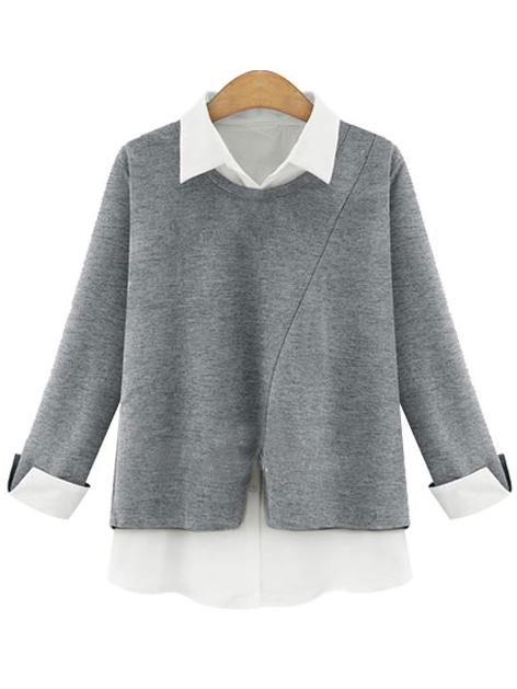 Shein Grey Contrast Lapel Loose Blouse