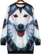 Shein Multicolor Round Neck Wolf Print Sweatshirt