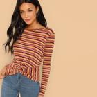 Shein Twist Front Ribbed Striped Tee