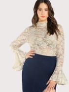 Shein Lace Trumpet Long Sleeve Top Cream