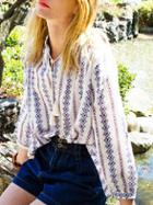 Shein Floral Print Drawstring Retro Shirt