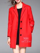 Shein Red Lapel Letters Embroidered Pockets Coat