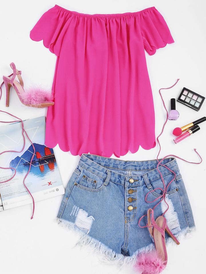 Shein Bardot Scalloped Hem Top