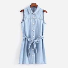 Shein Button Through Self Tie Denim Dress