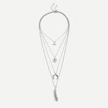 Shein Fishtail & Feather Layered Chain Necklace