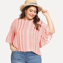 Shein Plus Frill Trim Barcode-stripe Blouse