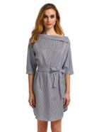 Shein Pinstripe One Shouldered Dip Hem Dress With Tie Waist