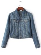 Shein Scratch Denim Trucker Jacket With Pocket
