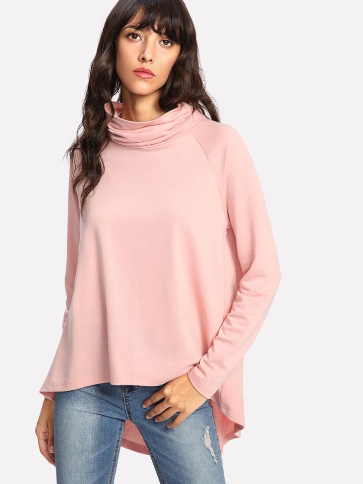 Shein Cowl Neck Split Back High Low Sweatshirt