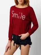 Shein Red Long Sleeve Letters Print Crop T-shirt