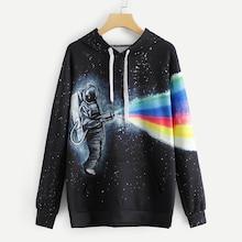 Shein Figure Print Drawstring Hoodie