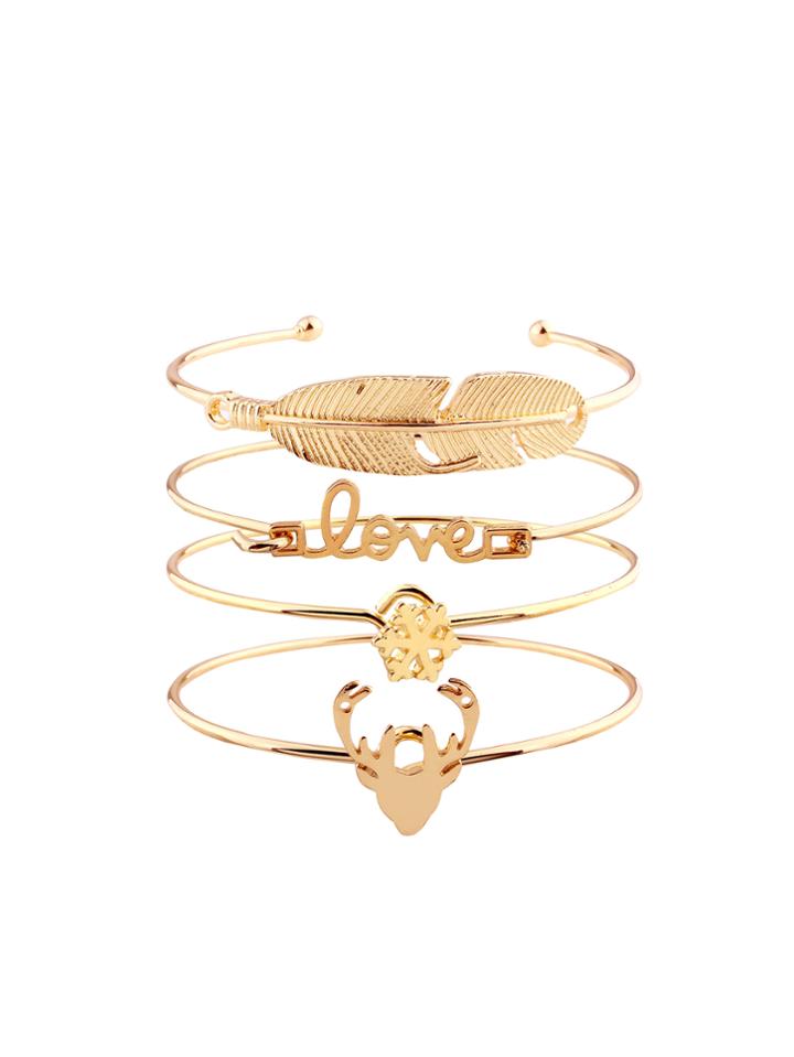 Shein Snowflake & Feather Design Bracelet Set
