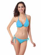 Shein Ring Accent Ruffle Bikini Set - Sky Blue