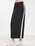 Shein Black Elastic Waist Contrast Panel Long Skirt