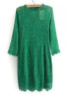 Rosewe Elegant Mandarin Collar Skater Dress For Autumn Green