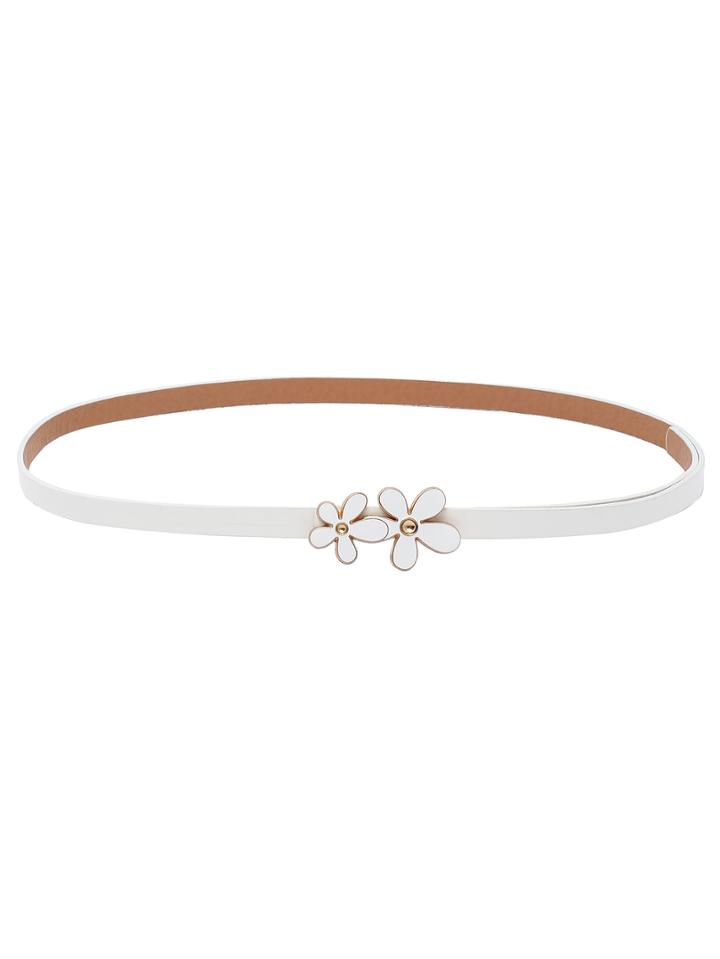 Shein White Inlay Daisy Buckle Skinny Belt