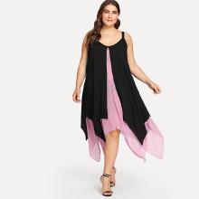 Shein Plus Two Tone Layered Hanky Hem Dress
