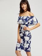 Shein Floral Print Layered Ruffle Off Shoulder Dress