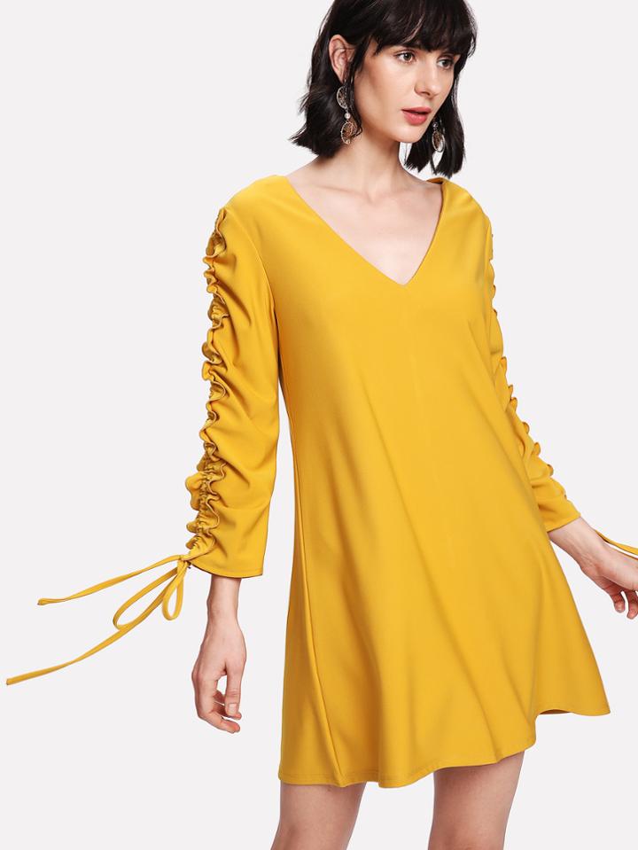 Shein Frilled Shirred Drawstring Sleeve Dress