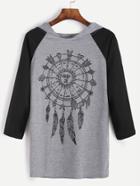 Shein Hooded Raglan Sleeve Print T-shirt