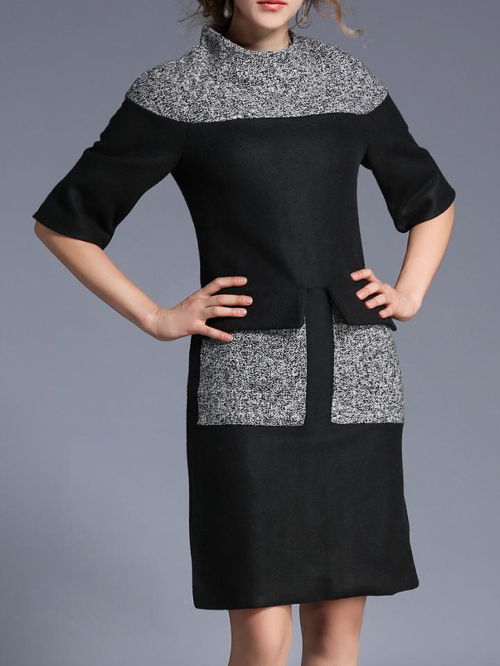 Shein Black Contrast Grey Split Sheath Dress