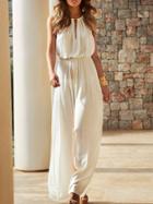 Shein White Drapery Halterneck Sleeveless Yule V Cut Dress Night Official Sexydresses