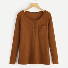 Shein Pocket Patched Waffle Knit Half Placket Tee