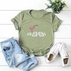 Shein Flamingo And Letter Print Cuffed Tee
