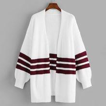 Shein Bishop Sleeve Striped Longline Cardigan