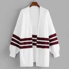 Shein Bishop Sleeve Striped Longline Cardigan