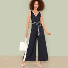 Shein Contrast Binding Belted Palazzo Jumpsuit