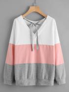 Shein Cut And Sew Tied V Neck Pullover