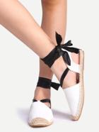 Shein Ribbon Lace Up White Flats
