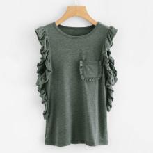 Shein Pocket Front Frill Trim Tee