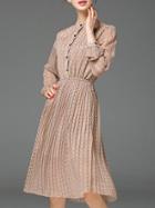 Shein Apricot Elastic-waist Print A-line Dress
