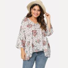 Shein Plus Floral Print Polka Dot Top