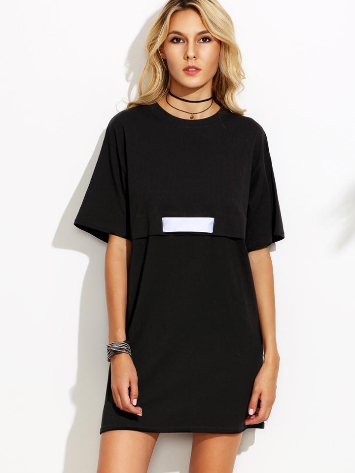 Shein Black Tee Dress With White Belt