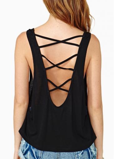 Rosewe Criss Cross Back Black Tank Top
