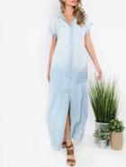 Shein Cap Sleeve Button Denim Dress