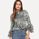 Shein Layered Bell Sleeve Leopard Print Top