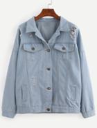 Shein Buttoned Front Ripped Denim Jacket